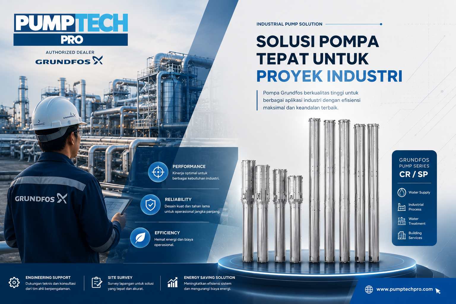 Pompa submersible Grundfos SP untuk sumur dalam dan pasokan air industri