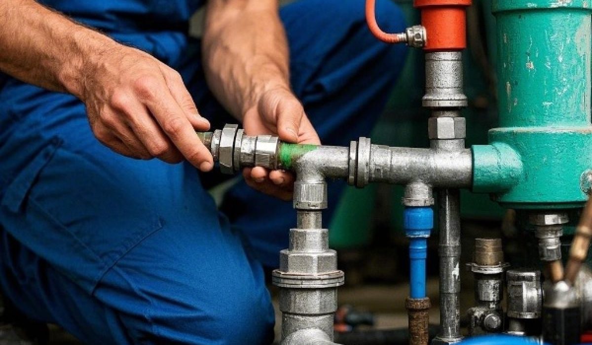 technician with water pipes